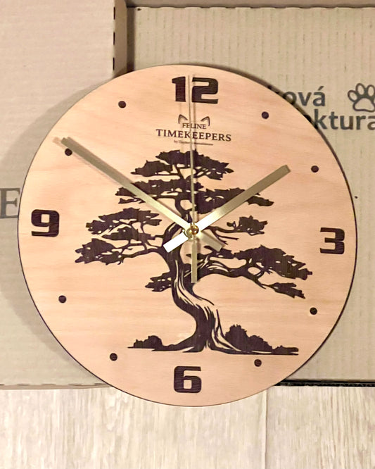 Dřevěné hodiny Síla stromu Wenge - Feline Timekeepers