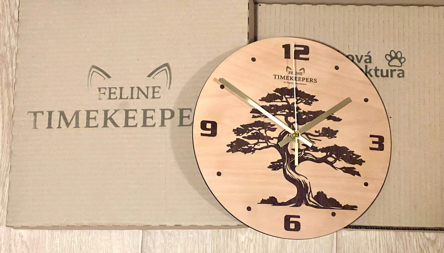 Dřevěné hodiny Síla stromu Wenge - Feline Timekeepers