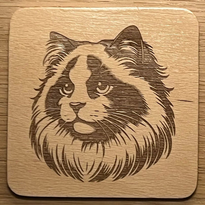 dřevěnný podtácek s motivem ragdoll kočky