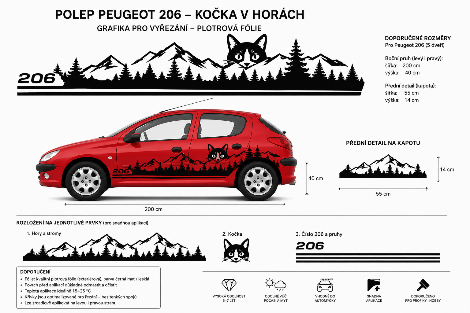 návrh designu polepu na peugeot 206 na levou stranu
