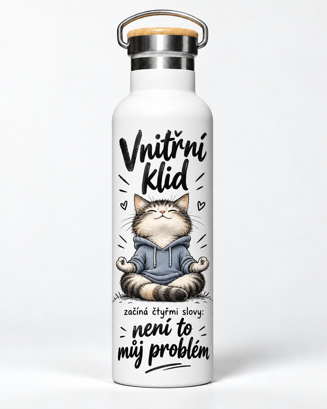 Bílá nerezová termolahev o objemu 750 ml s potiskem na přání "Vnitřní klid".