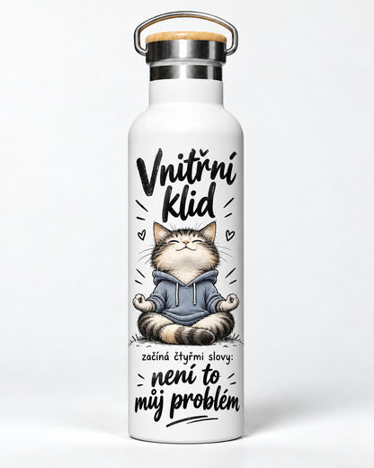 Bílá nerezová termolahev o objemu 750 ml s potiskem na přání "Vnitřní klid".